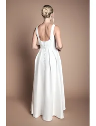 Petite Satin Pleat Bodice Full Skirt Wedding Dress - 2