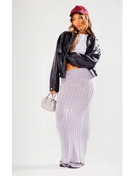 Petite Grey Low Waist Knitted Maxi Skirt