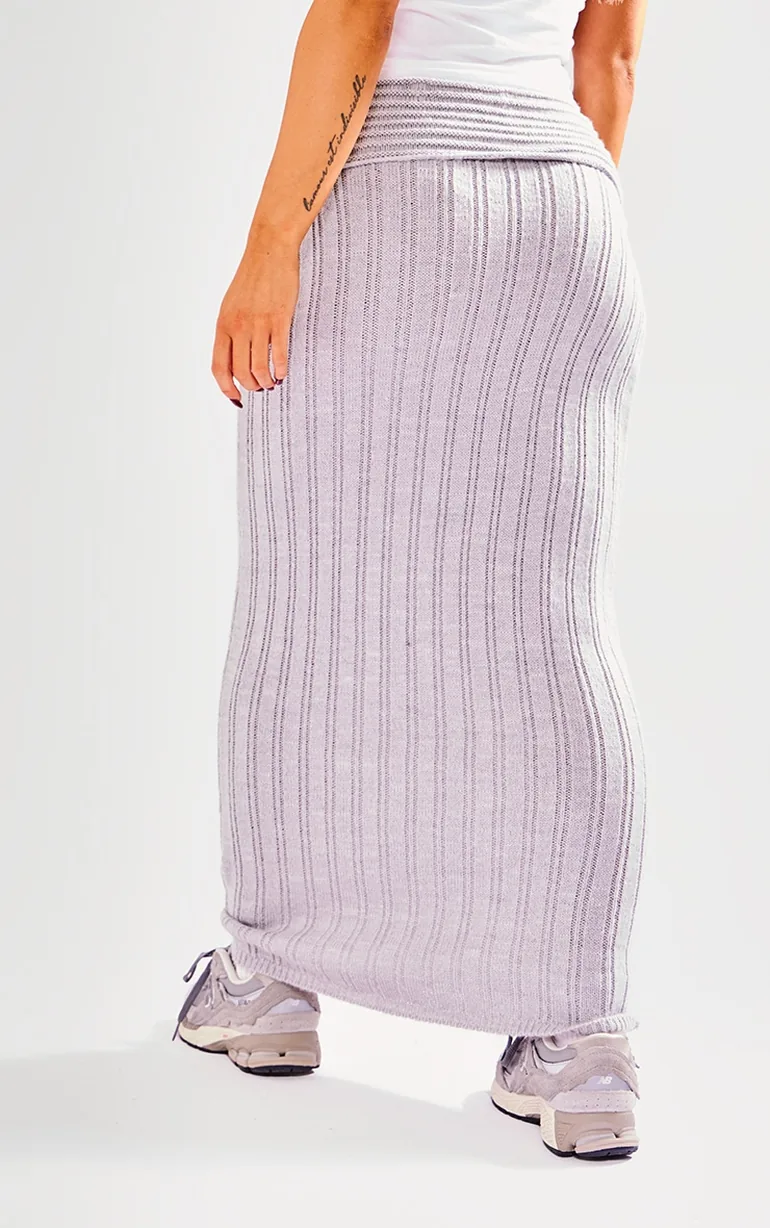 Petite Grey Low Waist Knitted Maxi Skirt - 2