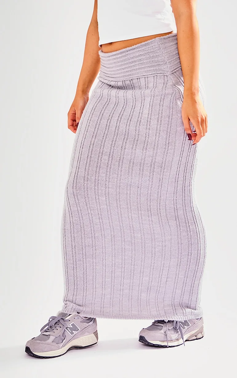 Petite Grey Low Waist Knitted Maxi Skirt - 1