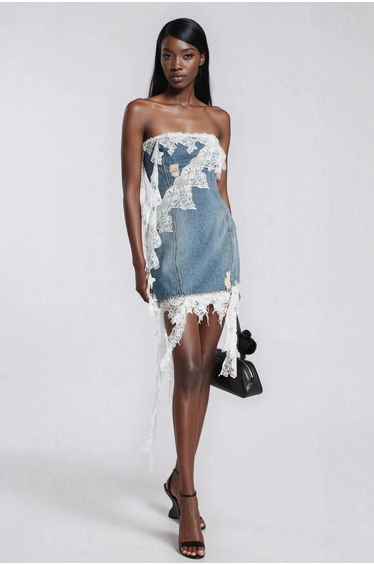 Dorris Lace Deconstruct Denim Mini Dress