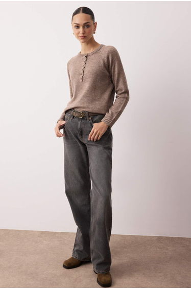 Mink Soft Textured Button Detailed Knitwear Sweater