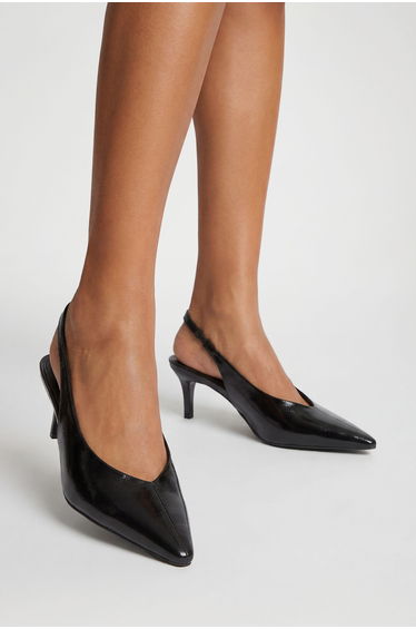 Square Toe Kitten Heeled Slingback Court Shoes - black