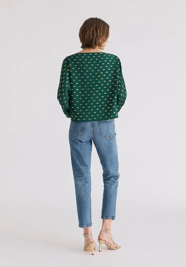 Gold Foil Print Boat Neck Top - 4