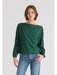 Gold Foil Print Boat Neck Top