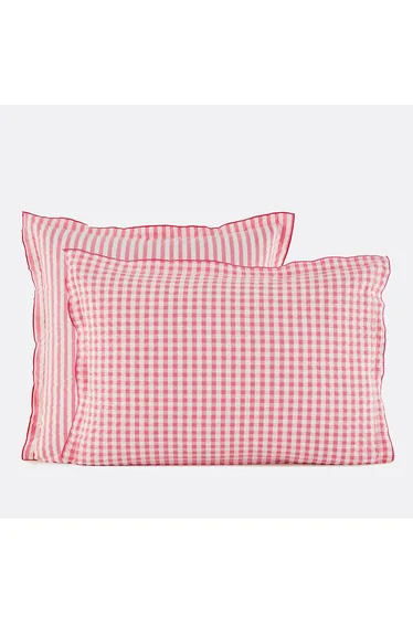 Cottage Raspberry Pillowcase in Cotton Seersucker