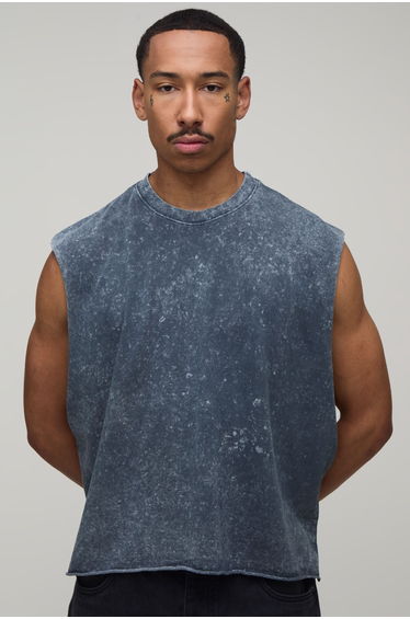 Oversized Boxy Marble Wash Tank - slate blue