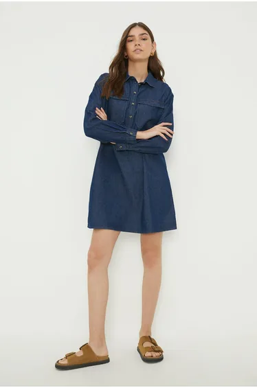 Denim 2 Pocket Mini Shirt Dress