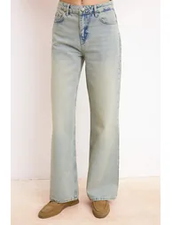 Blue High Waist 100% Cotton Wide Leg Wide Leg Jeans - 2