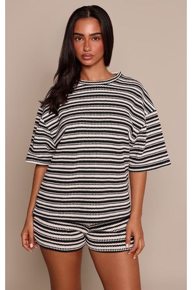 Petite Monochrome Knit Stripe Boxy T-Shirt