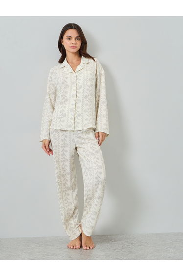 Cream Floral Print Shirt and Pyjama Set