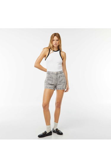 High-waisted denim shorts with 4 patch pockets GREY