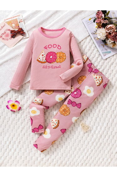 Girls Pink Graphic Print T-Shirt and Pyjama Set