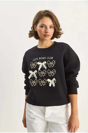 LUCCI Ribbed Printed Crew Neck Long Sleeve Sweatshirt