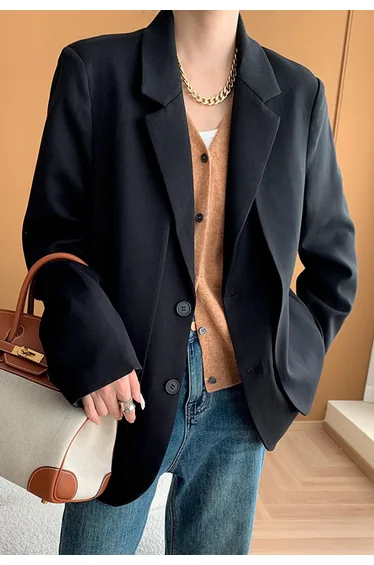 Fake Two-Piece Button Down Blazer in Black