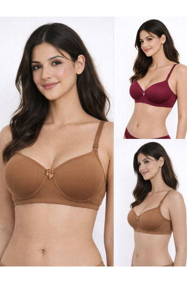 Pack of 2- Padded Non-Wired Full Coverage Spacer Cup T-Shirt Bra