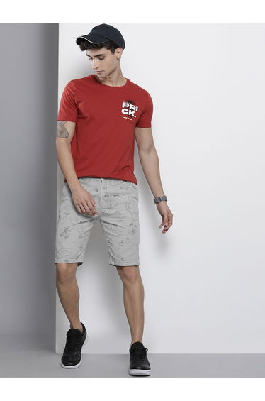 Men Grey Slim Fit Printed Shorts