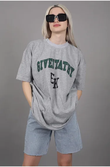 Women's Gray Printed Oversize T-shirt