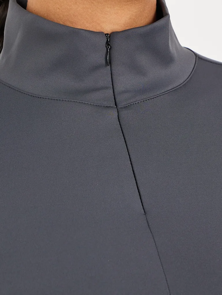 Curved Hem Half Zip Long Sleeve Top - 2