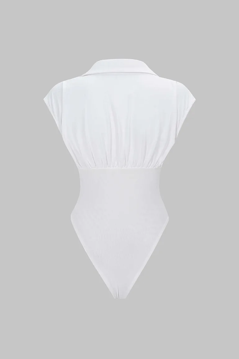Solid Waist-Cinching Short Sleeve Bodysuit - 1