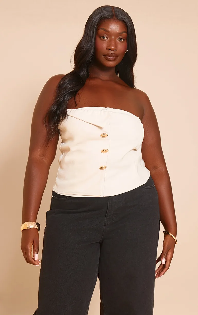 Plus Stone Woven Trim Detail Bandeau Top - 1