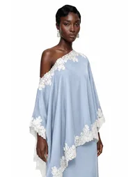 Carlota Blue Cape & Skirt Set with Lace Trim - 1