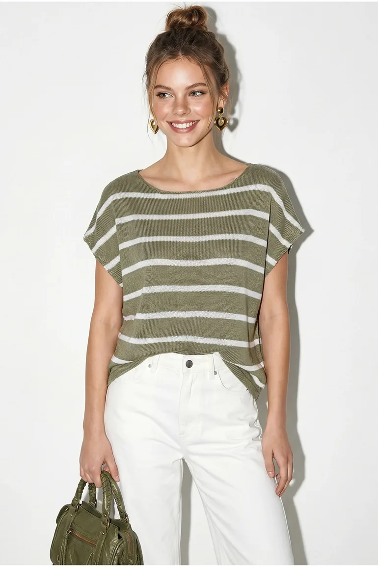 LUCCI Striped Boat Neck Knit Top