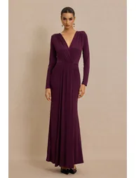 Jersey Draped Long Sleeve Midi Dress
