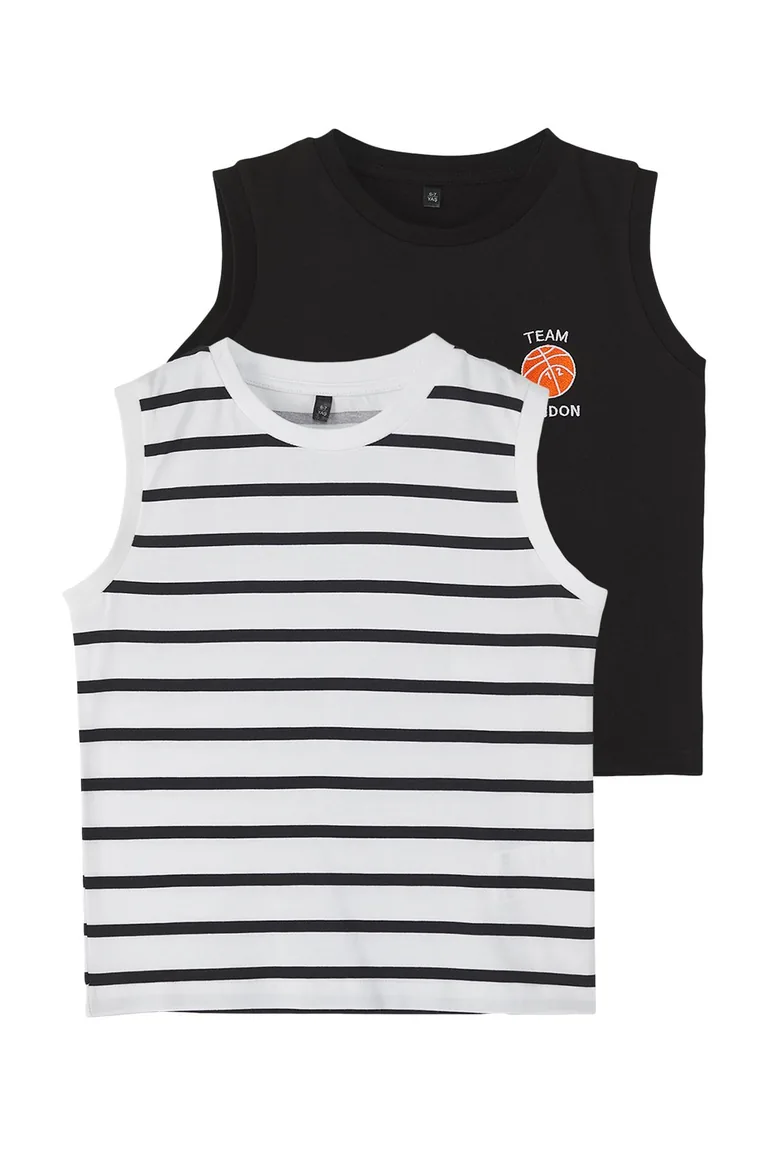 Black-Ecru 2-Pack Boy 100% Cotton Striped Knitted Undershirt