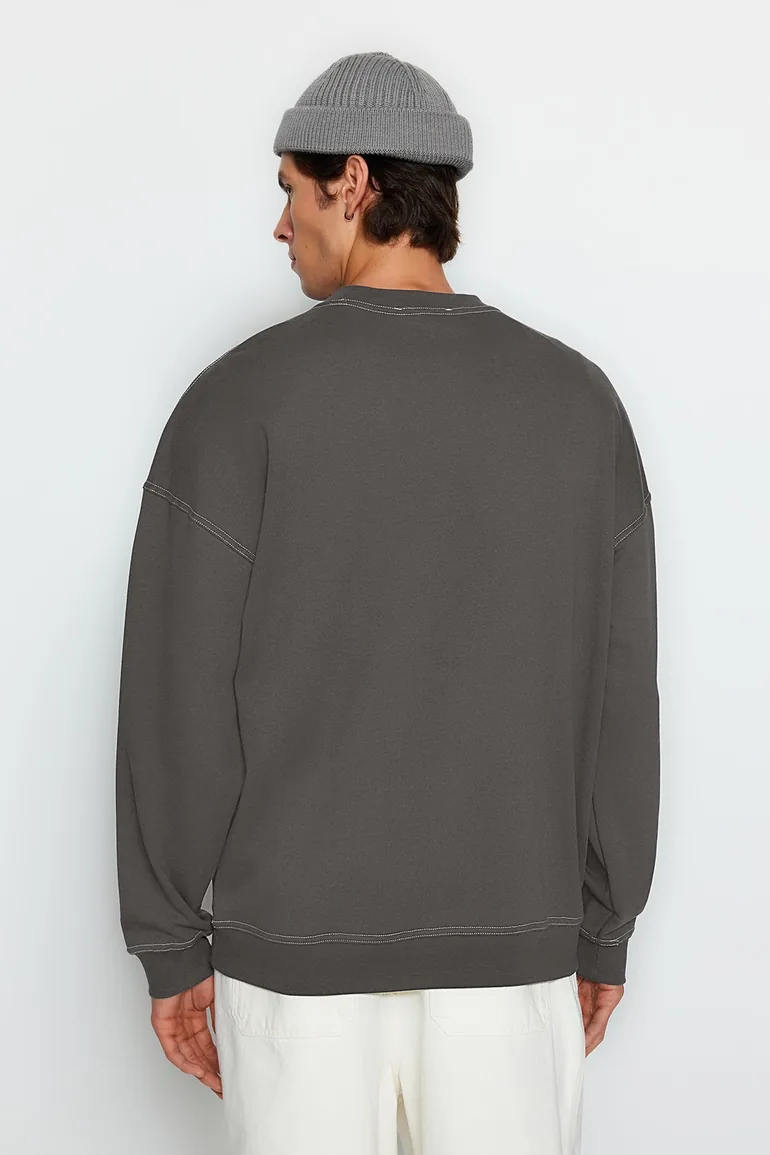 Anthracite Contrast Stitch Detail Sweatshirt - 5