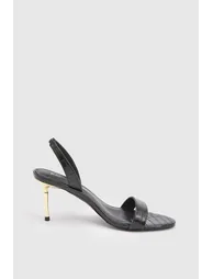 Leather Croc Print Strappy Heeled Sandal