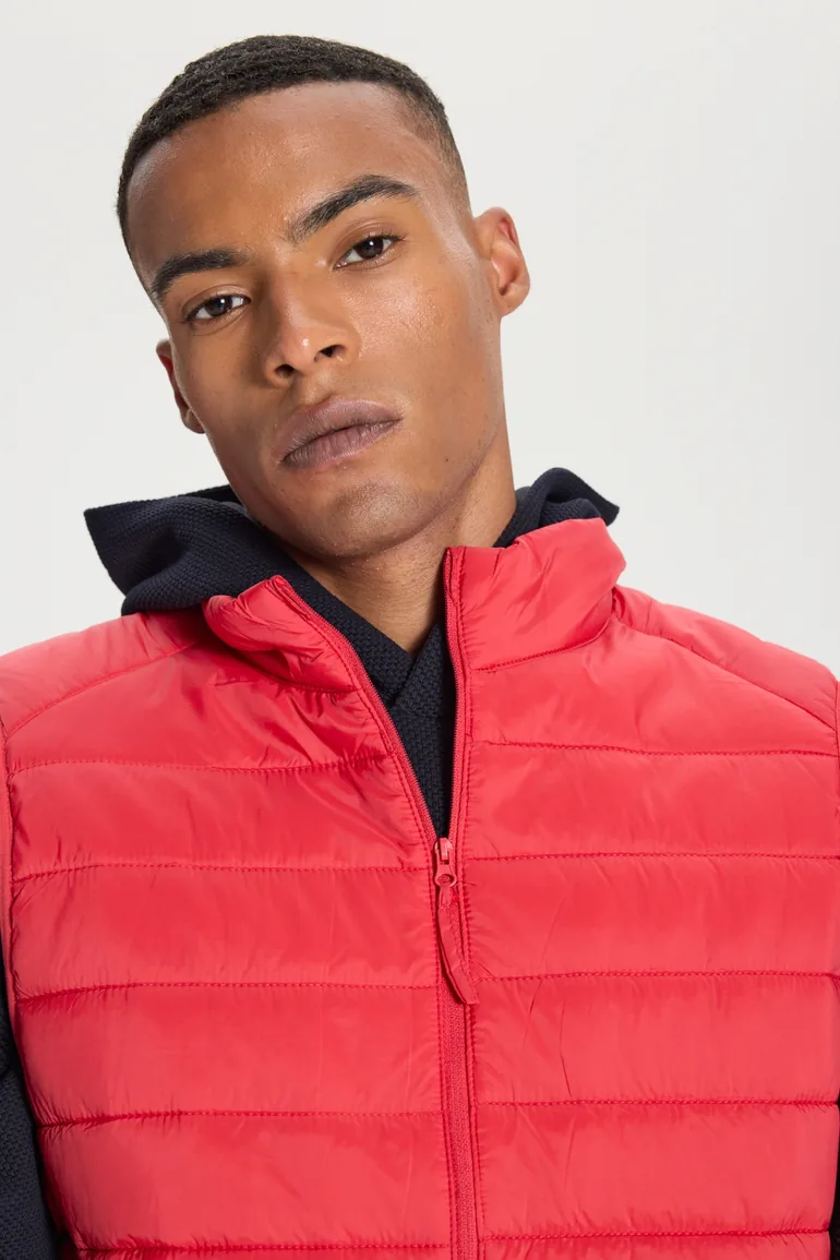 Red Inflatable Windproof Portable Warm Fiber Ultra-Light Vest with Bag - 5