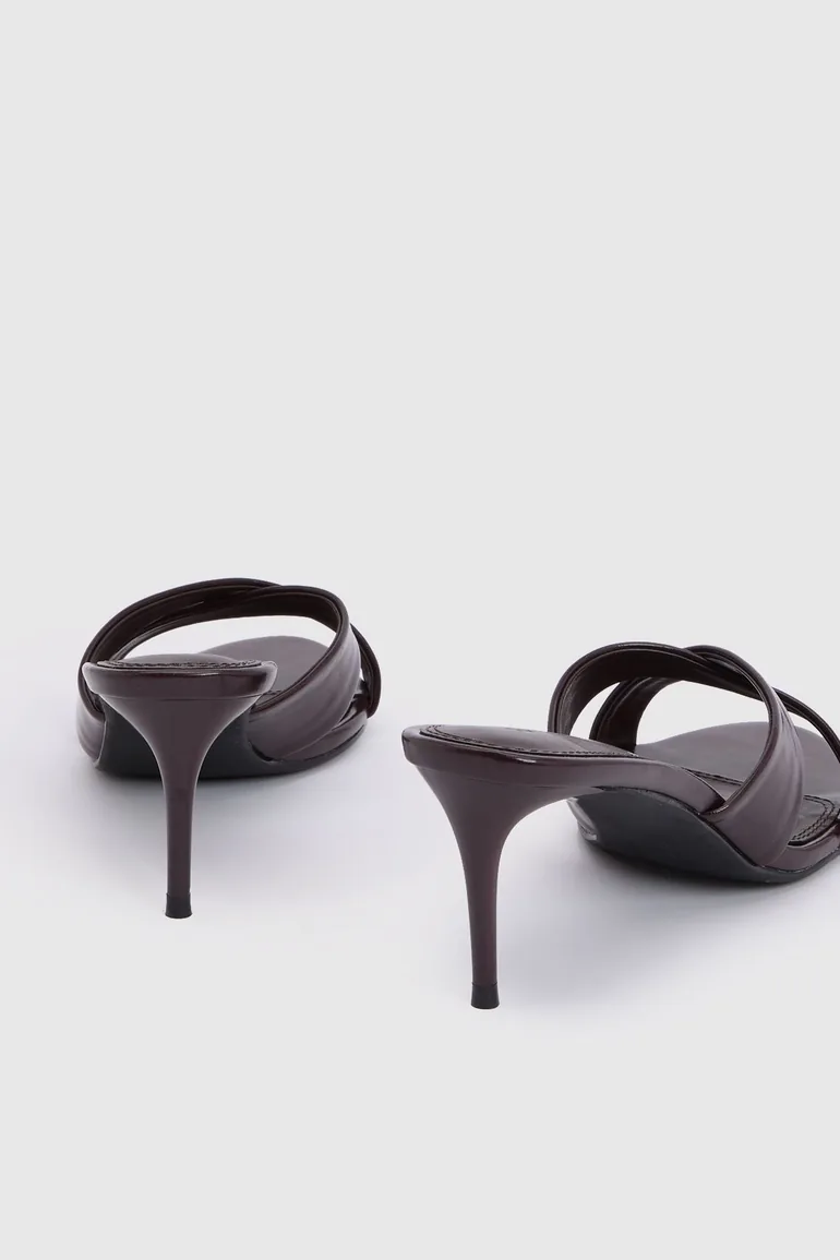 Cross Front Heeled Mules - burgundy - 3