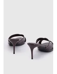 Cross Front Heeled Mules - burgundy - 3