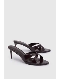 Cross Front Heeled Mules - burgundy - 2