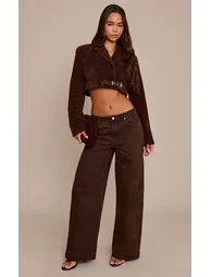 Chocolate Faux Suede Extreme Cropped Blazer