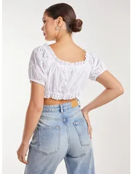 Broderie Puff Sleeve Tie Top - 4