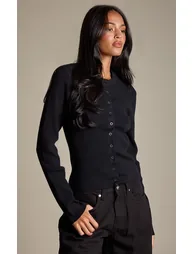 Tall Black Rib Knit Fitted Cardigan - 1
