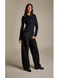 Tall Black Rib Knit Fitted Cardigan