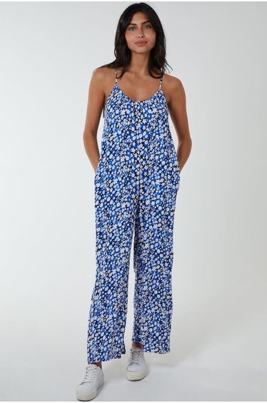 Ditsy Printed Oversized Wide Leg Jumpsuit