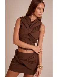 Chocolate Woven Twist Mini Skirt - 1