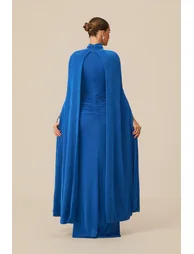 Dramatic Stunner Blue Cape Sleeve Maxi Dress - 5