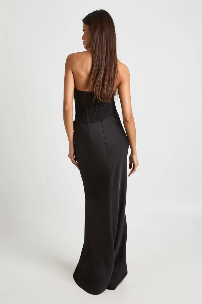 Halter Lace Corset Drape Skirt Maxi Dress - black - 1