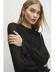 Black Knitted Long Chiffon Sleeve Top - 2