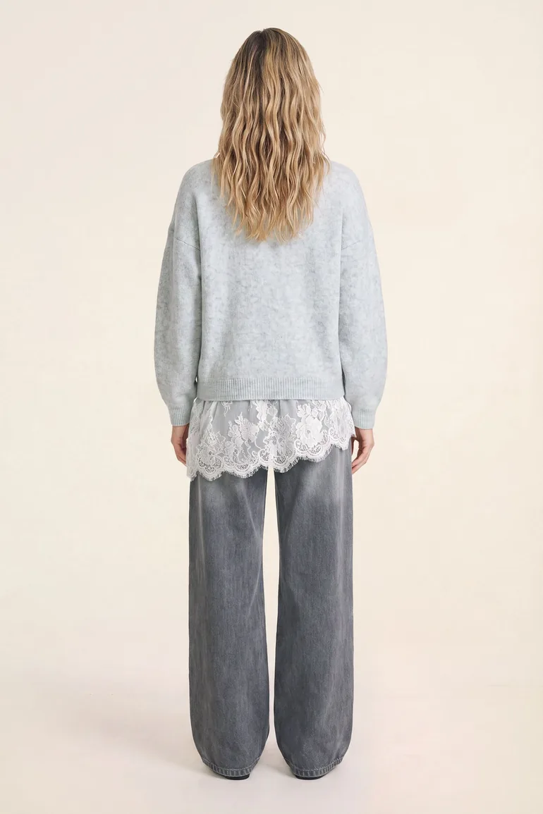 Lace Trim Asymmetric Jumper - 2