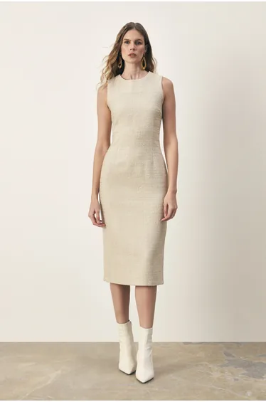 Sleeveless Long Tweed Dress