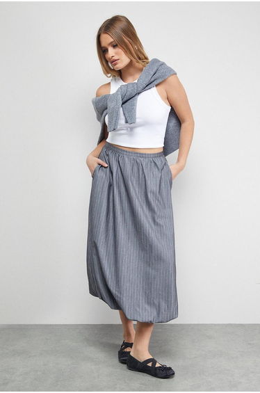 Pinstripe Bubble Hem Midi Skirt product thumbnail 4