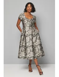 Jacquard Seam Detail Midi Dress