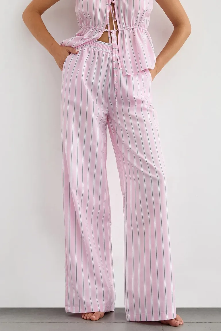 Wide Leg Striped Pants with Elastic Waist - 1