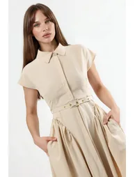 BUSEM Belted Midi Dress with Shirt Collar - 4